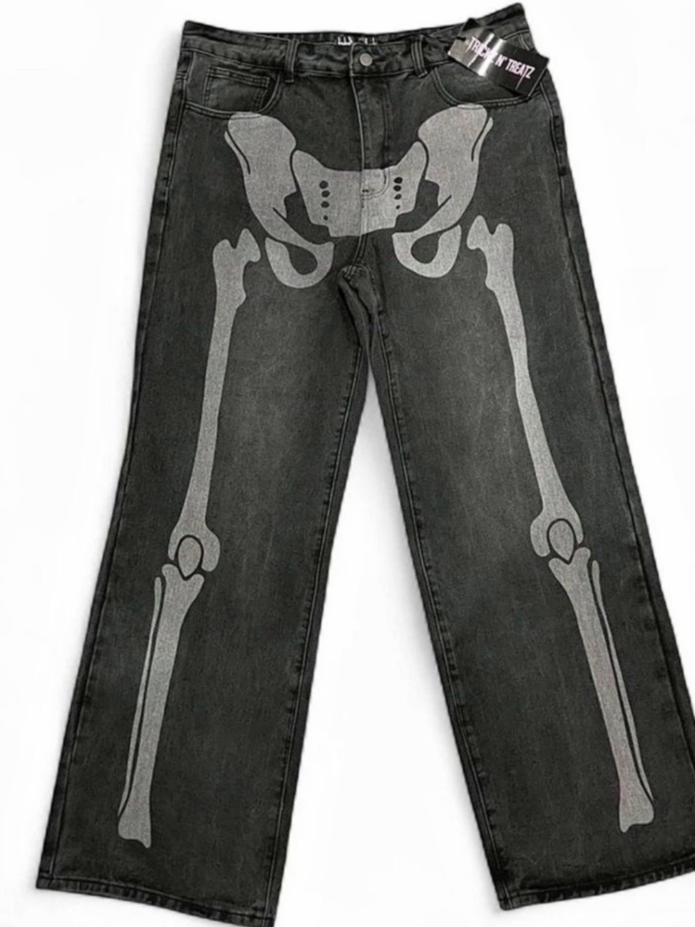 NWT XXL Trickz N Treatz Skeleton Denim Jeans Black & Gray